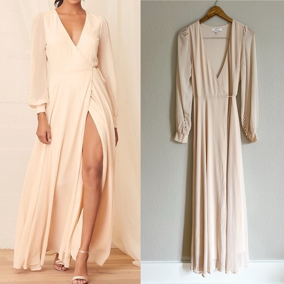 My Whole Heart Cream Long Sleeve Wrap Maxi Dress NWOT - Picture 1 of 7